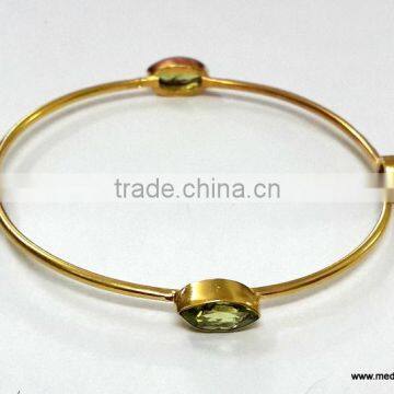 Peridot Facet Marquise Brass Gold Plated Bangles, Brass Gemstone Bangle, Fashionable Gemstone Bangle