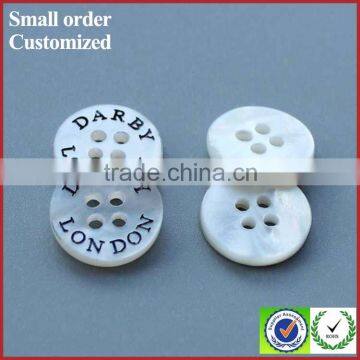 2016 new design printing logo white mother of pearl shirts buttons