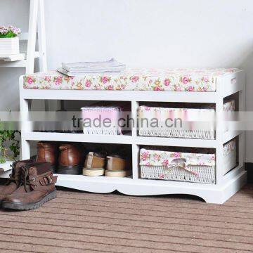 White wooden storage shoes changing stool