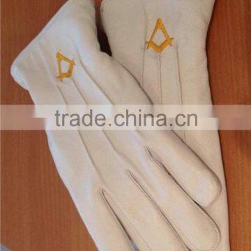 High quality Masonic White Leather Gloves With Best Embroidery