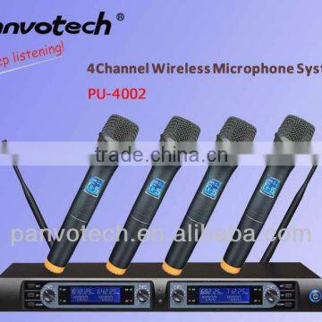 Professional uhf four channel wireless microphone