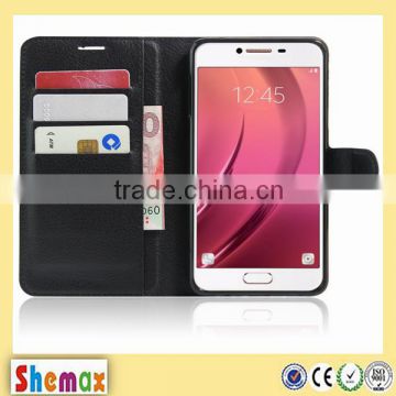 Wholesale litchi texture magnetic flip wallet case for samsung galaxy c7