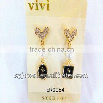 New earring fashion pearl ring with gold plating crystal stone earring