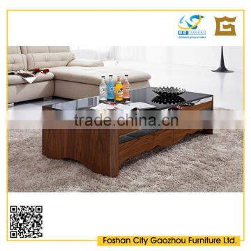 modern wood base glass top coffee table irregular shape