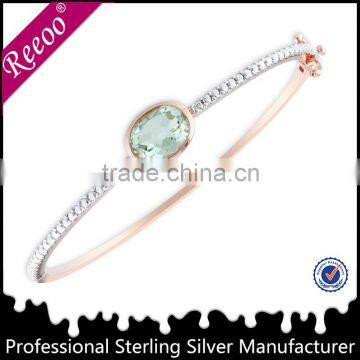 925 solid silver bangle bracelet rose gold plated 92.5 silver bangle with single stone