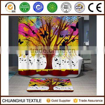 2016 new pattern digital printed happy tree waterproof shower curtain