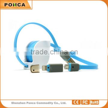 2 in 1 Best Selling High Speed retractable cord reel micro usb charging data cable made in china