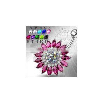 jeweled sunflower belly button navel ring,belly ring,316L jewelry