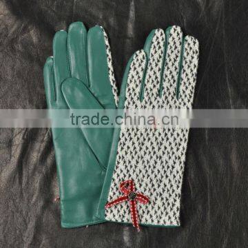 Concise Bowknot Check Pattern Colorful Sheepskin Leather Gloves for Female SL-EW104 photo-2