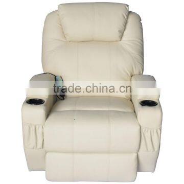 HomCom Deluxe Ergonomic Heated Vibrating PU Leather Massage Sofa Chair Lounge Recliner - Cream Recliner - Cream