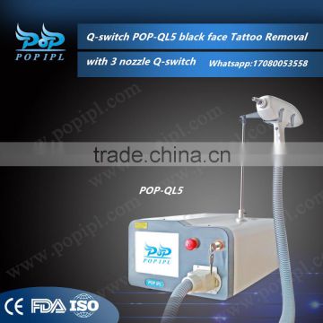 ND.YAG laser Q-switch POP-QL5 black face Tattoo Removal System with 3 nozzle Tattoo Removal Q-switch