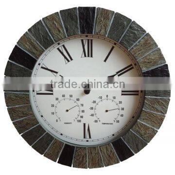 14 Inch Built in Thermometer And Hygrometer Garden Polyresin Clock