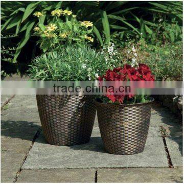 Antique Bronze Effect Garden Plastic Rattan Flower Pot Outdoor Planters