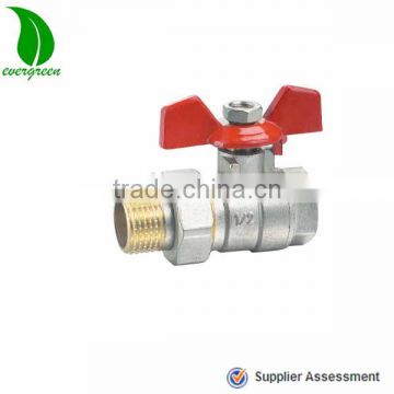 Female and male brass ball valve with aluminium butterfly handle