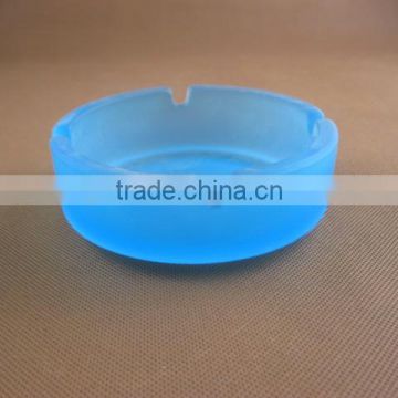 Blue frosted glass ashtray