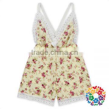 Summer New Boutique Outfits Baby V-neck Playsuit Romper Backless Floral Fabric Jersey Jumpsuit Kid photo-3