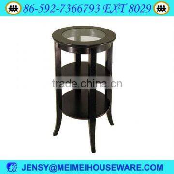 Three tiers wooden console table with glass top