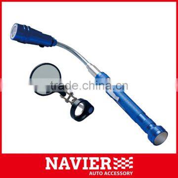 Telescoping magnetic flashlight with mirror