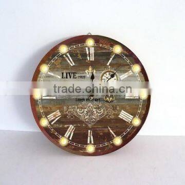 Round Wood Wall Clock Led Light