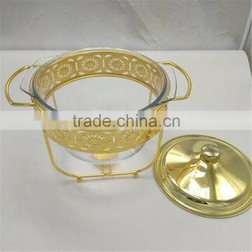 4L Wholsale Restaurant Hotel Supplies Chafing Dish, gold Glass Buffet Stove