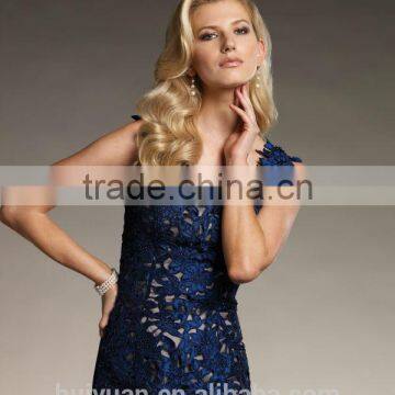 Royal Blue Lace Knee Length off Shoulder Popular Sex Cocktail Dresses photo-2
