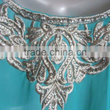 AQUA BLUE EMBROIDERED Georgette CAFTAN Kaftan Tunic Poncho Zip Cover up photo-6
