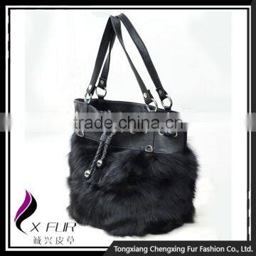CX-H-10B High Quality Fashion Leather Handbags Women Real Fox Fur Ladies Hand Bag photo-4