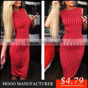 MGOO Top Custom Design Wholesale White Dots Bodycon Dress Red Shealth Long Dress Fashion Party Mini Dresses 00464