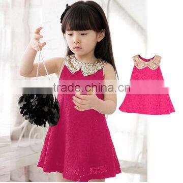Kids Girls Sleeveless Sequins Collar Lace Vest Princess Sundress SV000883#