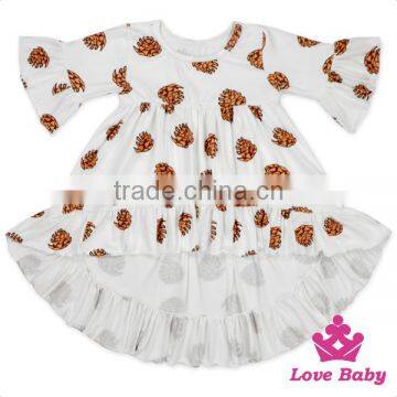 New FAUX SUEDE Short Front Long Back Baby Fancy Outfits Garments Solid Color Printed Ruffle Boutique Dress Children Frock Model photo-6