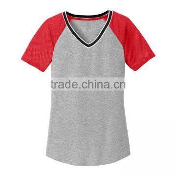 Manufacturer Cheap Fancy Design Women Raglan V-neck T-shirts Wholesale photo-2