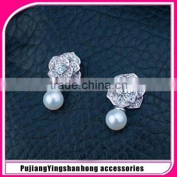 Micropave zircon earring flower stud earring silver 925 natural pearl earring