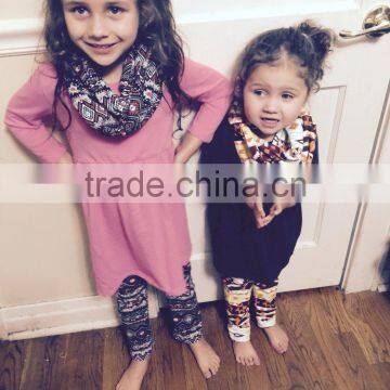 2-7t FALL/Winter Kids OUTFITS 3 Pieces Scarf Pant Sets Girls Hot Sell Aztec Boutique Clothes Kids Hot Pink Top Sets photo-5