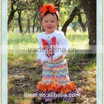 2016 Halloween Outfit Kids Fall Winter Boutique Cloting Remake with Ruffle Chevron Pant Baby Girl Fashion Owl Wholesale set