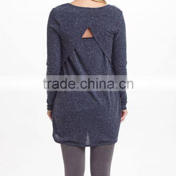 Clearence Long Sleeve Maternity T-Shirt With Navy Heather Cutout-Back Maternity Tunic Tops Women Wear WT80817-65 photo-2