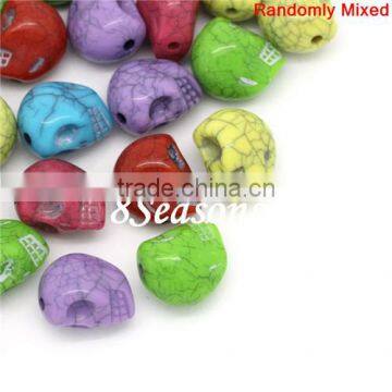 Mixed Crackle Pattern Halloween Skull Acrylic Spacer Beads 12x11mm