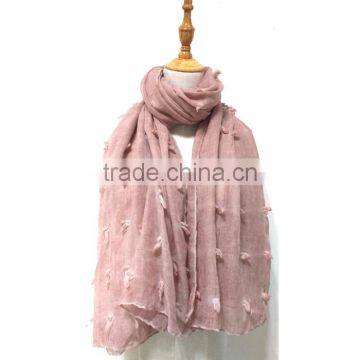 New Fashion Custom Cutting Pattern Plain Dyed Linon Viscose Hijab Scarf in Stock