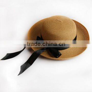 Summer Bow Ribbon Straw Sun Hat Beach Wide Brim Roll-up Floppy Cap