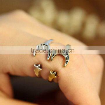 Silver Bronze Plated Moon And Star Knuckle Ring Animal Open Mouth Unisex Rings