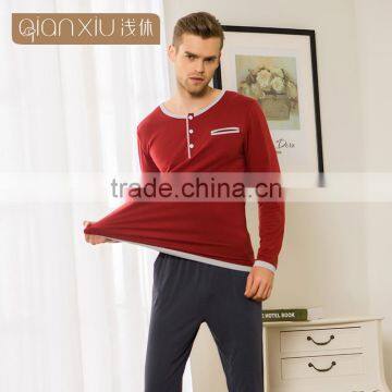 Hot Selling Qianxiu Long Sleeve Kint Cotton Comfort Pullover Adult Sexy Men Nightwear