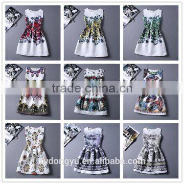 Multi Color Girl Flower Printed Princess Holiday Dress/ Girl Sleeveless Knee Length Princess Dress/new Design Girl Printed Dress photo-2