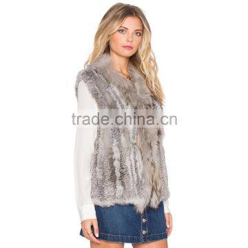 SJ324-01 Wholesale Fashion Animal Knitted Vest Rabbit And Raccoon Fur Vests