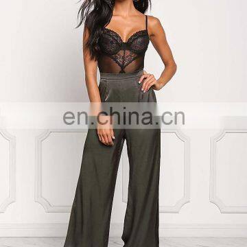 China Product Hot Sale Dark Olive Silky Side Slit Slacks Women Long Maxi Pants photo-5