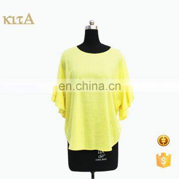 Hot Sale Fashion Flounce Sleeve Cotton Lady Blouse