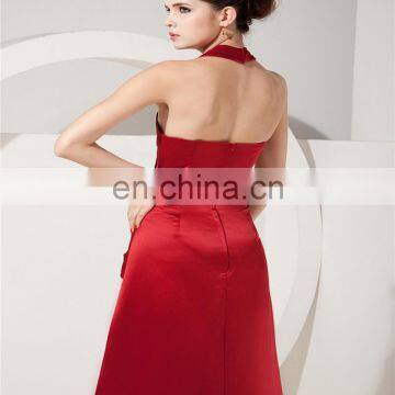 Sexy Halter Sleeveless Evening Gowns Backless Floor Length Zipper Ruched Mother Of The Bride Dress photo-6