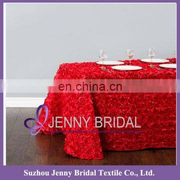 TC031C3 Red Rosette satin table cloth satin rose table cloth embroidered flower design table cloth