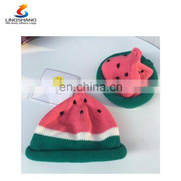 Cute children's keeping warm hat wool prettty hat with watermelon pattern