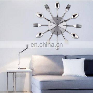 Led Restaurant Kitchen Living Room Stainless Steel Knife and Fork Quartz digital alarm Wall Clock