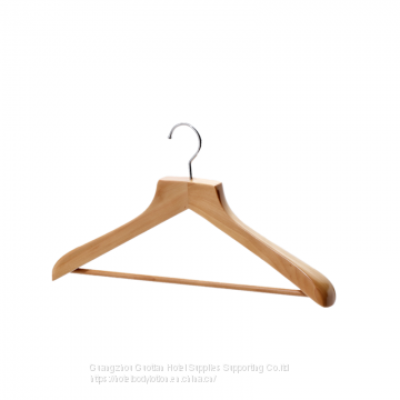 Quality Low Price Wooden Suit Hangers Contour Body with Round Bar for Coats