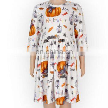 Halloween Cross Neck Pumpkin 3/4 Sleeve Girls Skirt Fashion Dress photo-3